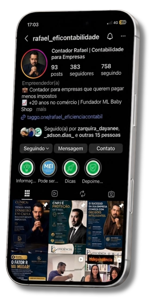Perfil do Instagram @rafael_eficontabilidade, da Eficiência Contábil